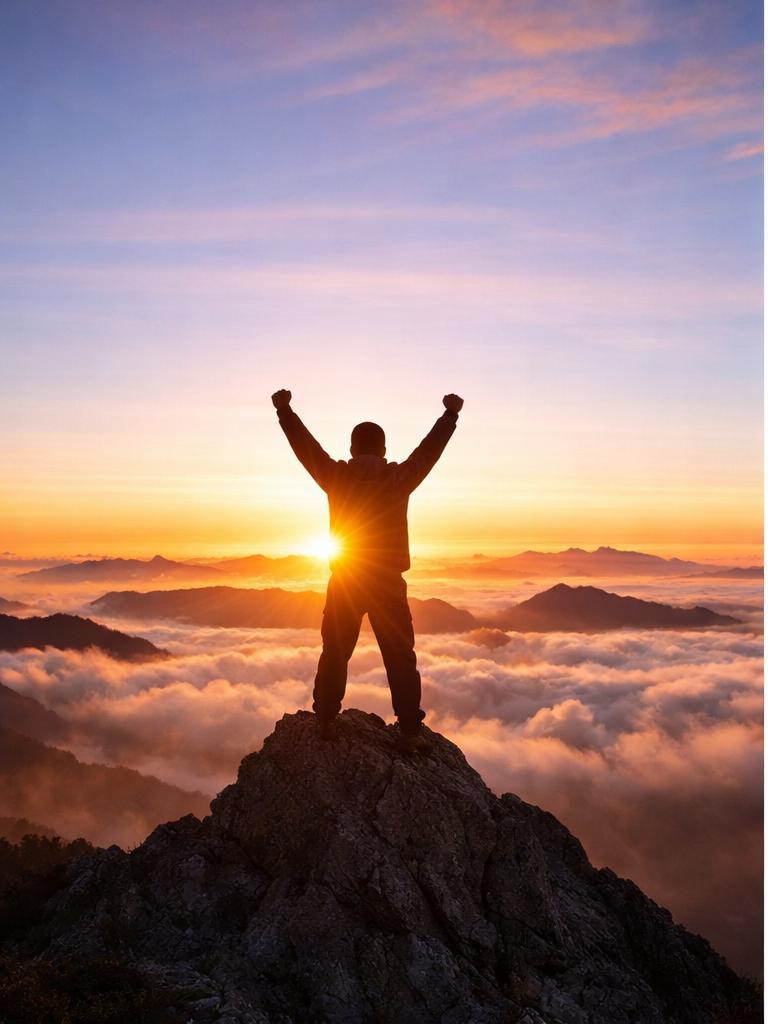 Silhouette of person on mountain peak