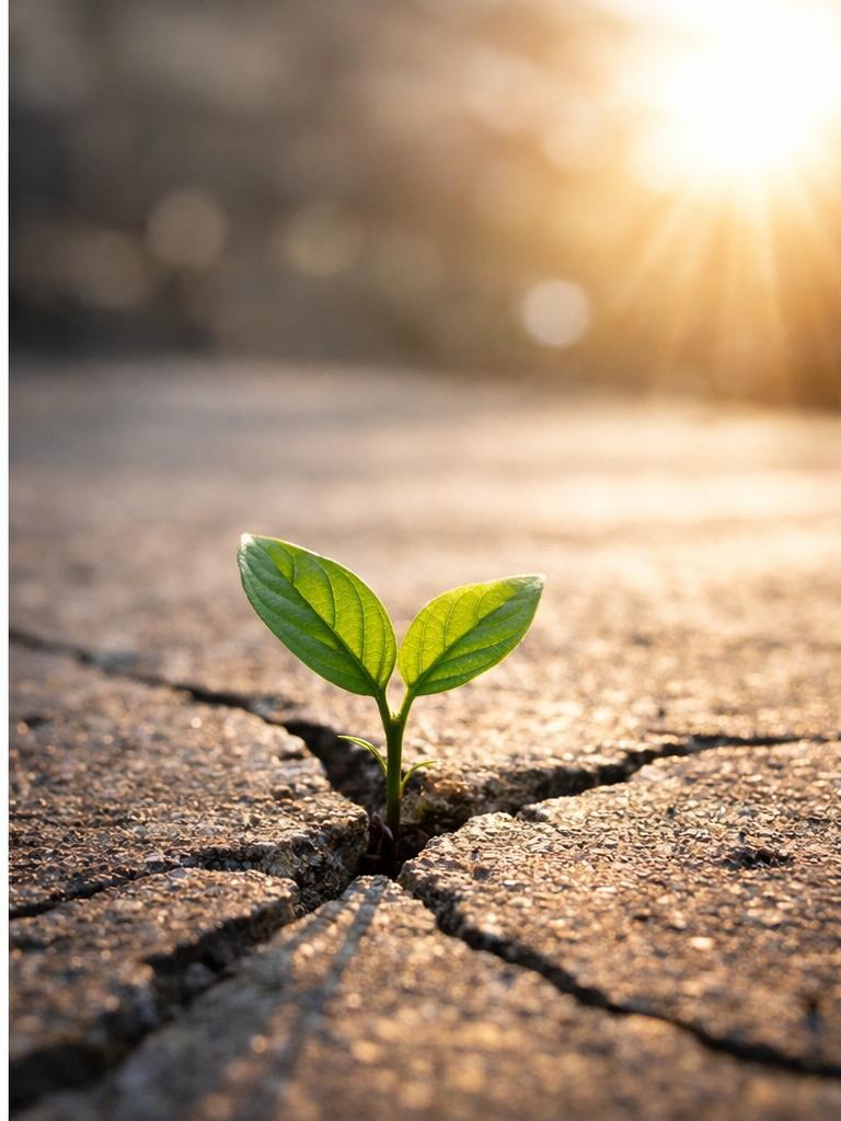 Plant growing through concrete, symbolizing resilience